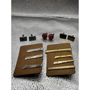 3 Vintage Cufflinks 8 Tie Clips Lot Gold Silver Tone 1 Belt Buckle Swank Anson
